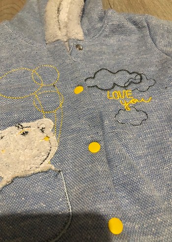 Kapüşonlu mavi Erkek Çocuk peluş ceket - Görsel 3