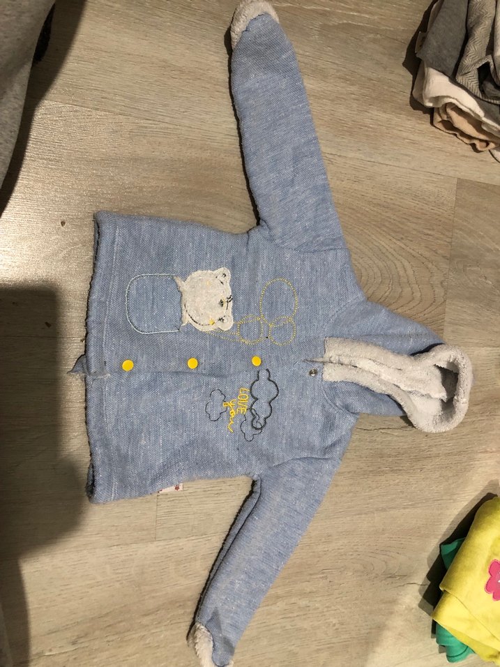 Kapüşonlu mavi Erkek Çocuk peluş ceket - Görsel 2