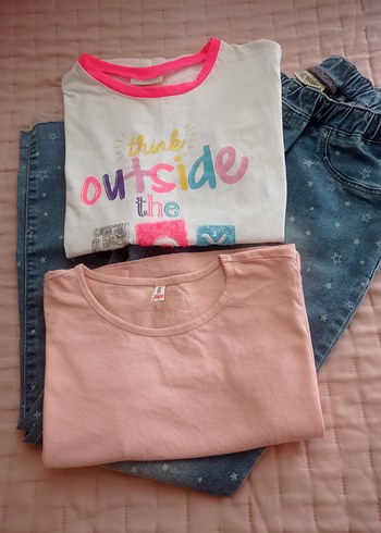Kızlar İçin Pembe Denim Tişört