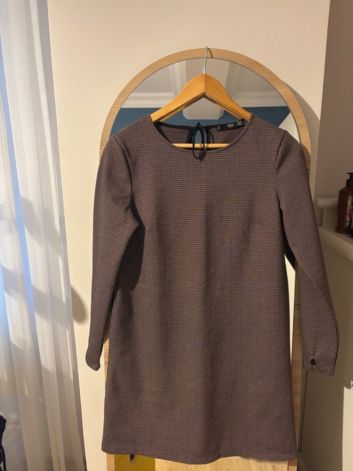 Mango Uzun Kollu Kahverengi Triko Elbise - Görsel 5