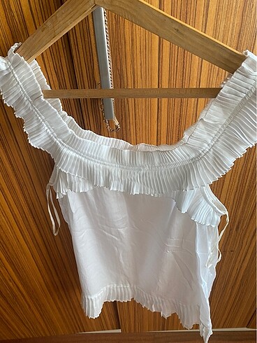 m Beden beyaz Renk M&M Couture Pileli Askılı Bluz S-M