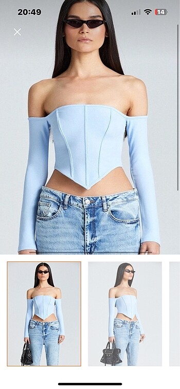 s Beden mavi Renk Bebek mavisi kollu crop