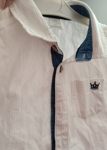 Düğmeli Erkek Çocuk Beyaz Pamuk Gömlek - Görsel 5