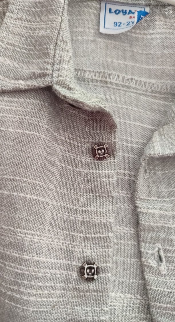 Erkek Çocuk gri Keten Gömlek Düğmeli - Görsel 3