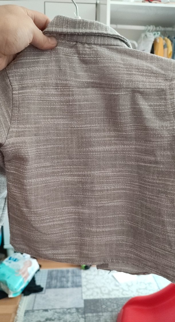 Erkek Çocuk gri Keten Gömlek Düğmeli - Görsel 4