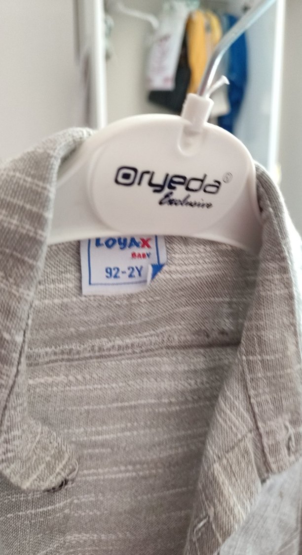 Erkek Çocuk gri Keten Gömlek Düğmeli - Görsel 2