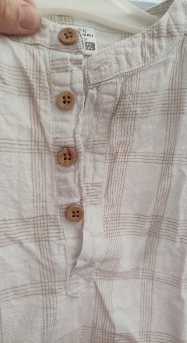 Bej Gri Kareli Erkek Keten Gömlek - Görsel 3