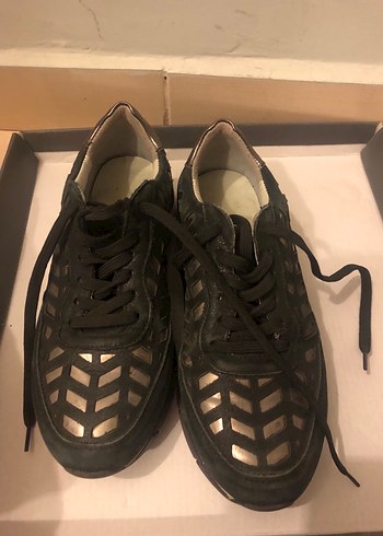 Kadın Siyah Platform Topuklu Bağcıklı Spor Ayakkabı - Görsel 6