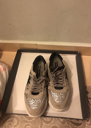 Gri Süet Platform Topuklu Kadın Spor Ayakkabı - Görsel 5