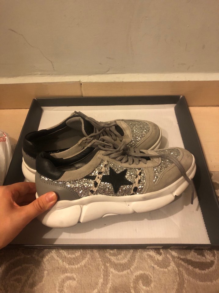 Gri Süet Platform Topuklu Kadın Spor Ayakkabı - Görsel 2