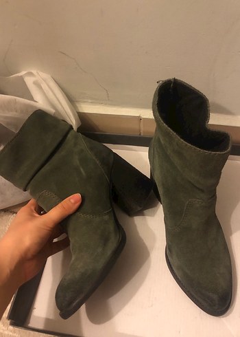 Kadın Haki Süet Topuklu Bot - Görsel 3