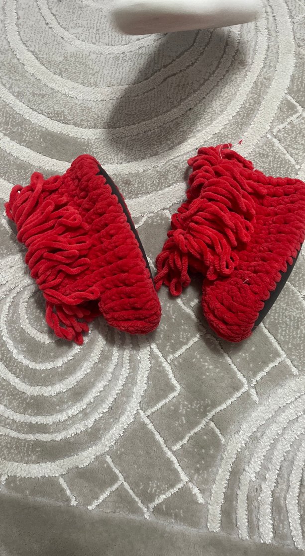 23/24 Kız Çocuk Kırmızı el Örgü Sıcak panduf - Görsel 2