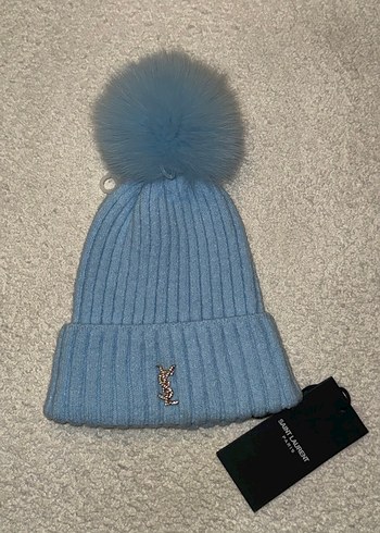 Saint Laurent Mavi Ponponlu Kadın Bere - Görsel 3