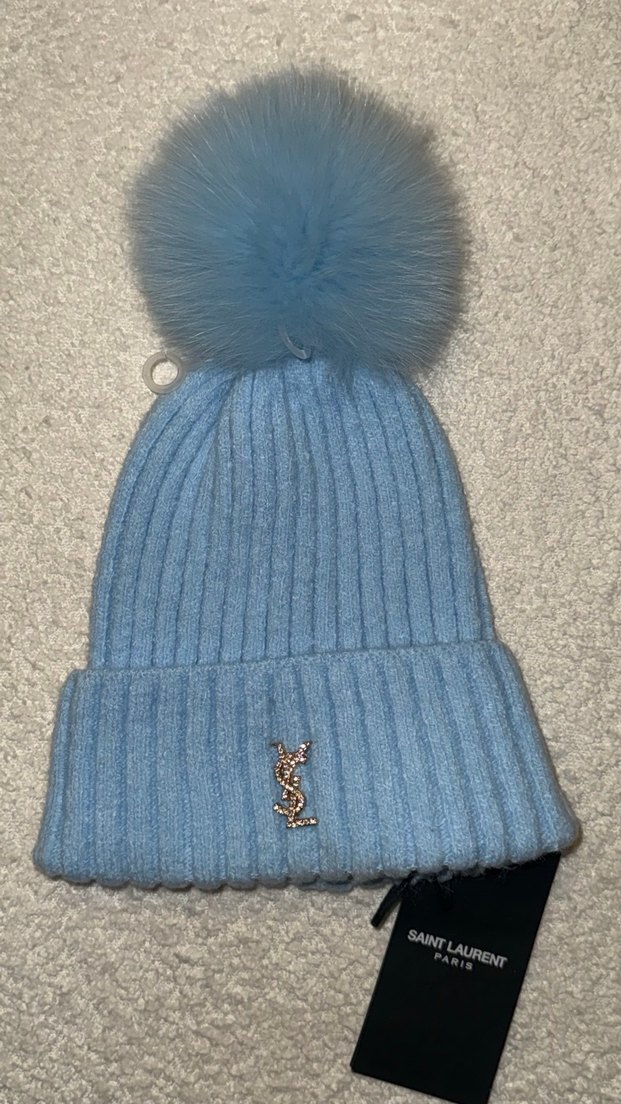 Saint Laurent Mavi Ponponlu Kadın Bere - Görsel 4