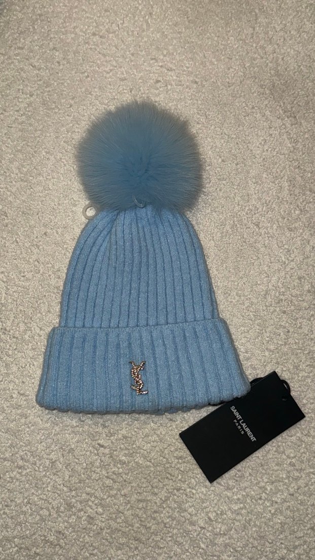 Saint Laurent Mavi Ponponlu Kadın Bere - Görsel 3