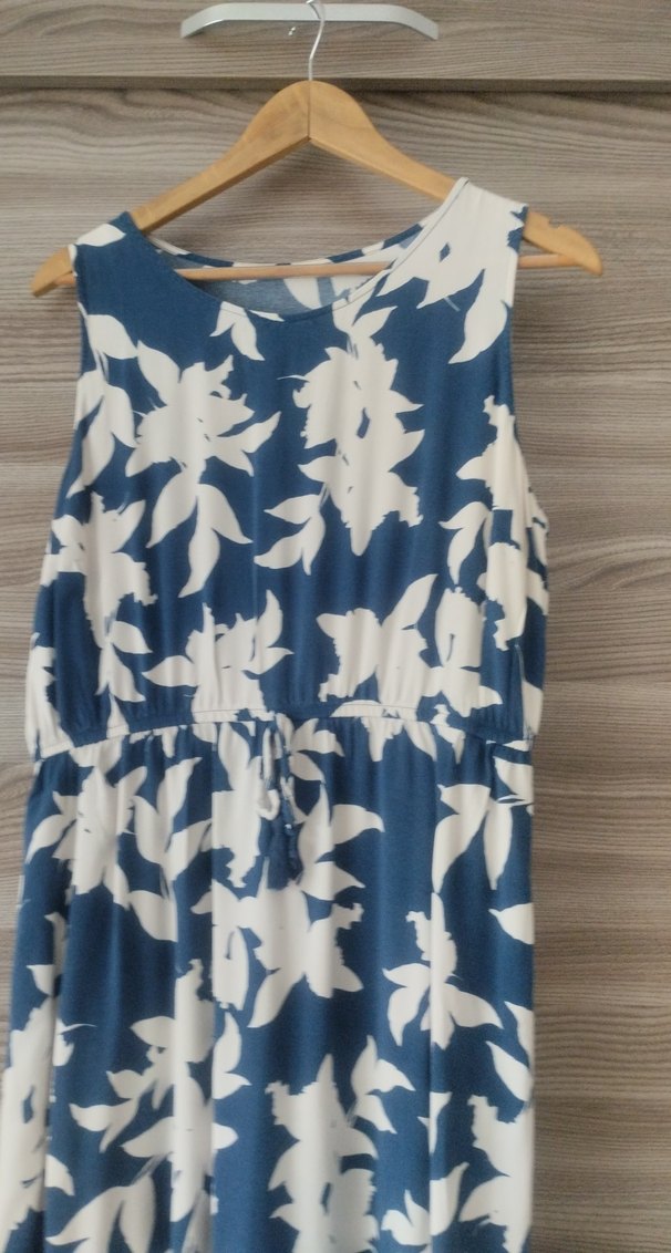 Mavi Beyaz Desenli Salaş Hamile Elbisesi - Görsel 2