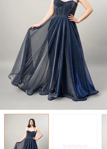 Uzun Lacivert V Yakalı Drapeli Gece Elbisesi RCE Moda 44 Beden - Görsel 4