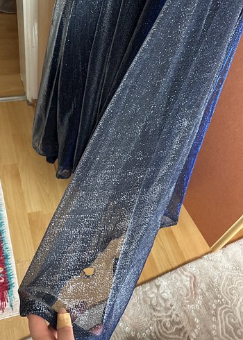 Uzun Lacivert V Yakalı Drapeli Gece Elbisesi RCE Moda 44 Beden - Görsel 8