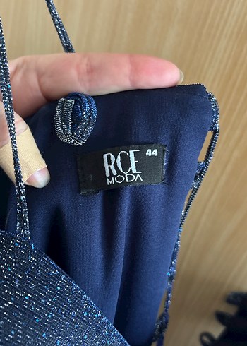 Uzun Lacivert V Yakalı Drapeli Gece Elbisesi RCE Moda 44 Beden - Görsel 9