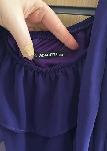 Mor Uzun Kollu Fırfırlı Elbise 2Xl Beden - Görsel 5