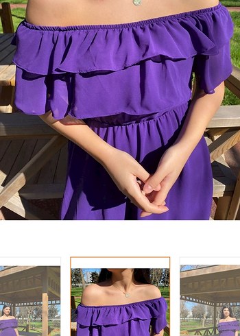 Mor Uzun Kollu Fırfırlı Elbise 2Xl Beden - Görsel 2