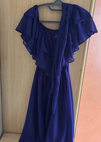 Mor Uzun Kollu Fırfırlı Elbise 2Xl Beden - Görsel 4