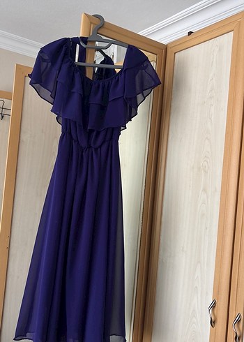 Mor Uzun Kollu Fırfırlı Elbise 2Xl Beden - Görsel 6