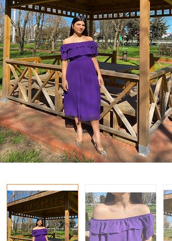 Mor Uzun Kollu Fırfırlı Elbise 2Xl Beden - Görsel 3