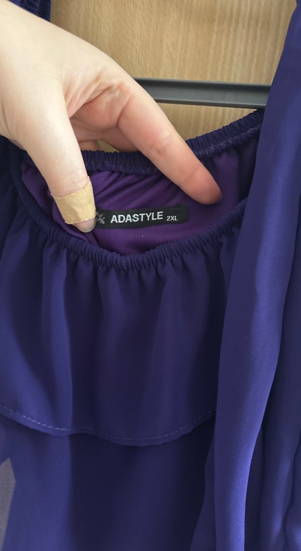 Mor Uzun Kollu Fırfırlı Elbise 2Xl Beden - Görsel 5