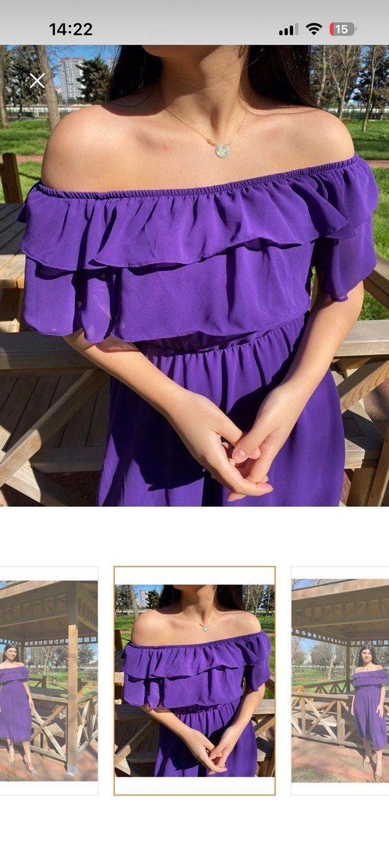 Mor Uzun Kollu Fırfırlı Elbise 2Xl Beden - Görsel 2