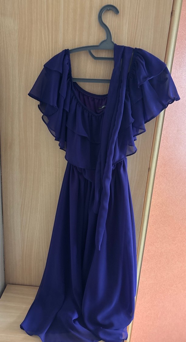 Mor Uzun Kollu Fırfırlı Elbise 2Xl Beden - Görsel 4