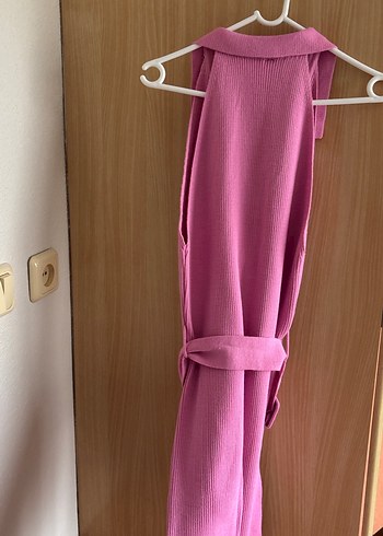 Pembe Midi V Yakalı Kemerli Kadın Elbise - Görsel 4