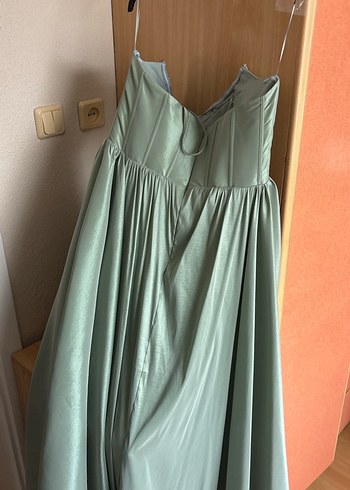 Yeşil Mint Straplez Uzun Pilili Abiye Elbise 48 beden - Görsel 7
