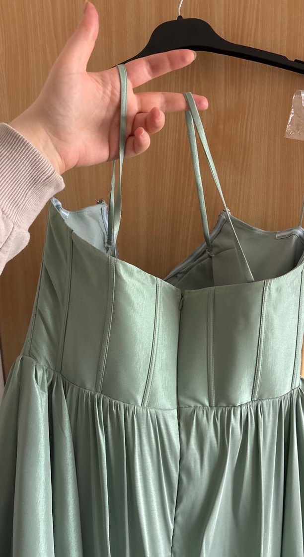 Yeşil Mint Straplez Uzun Pilili Abiye Elbise 48 beden - Görsel 5