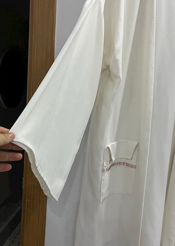 Beyaz Uzun Kollu Kadın Uzun Boy Kimono ceket - Görsel 3