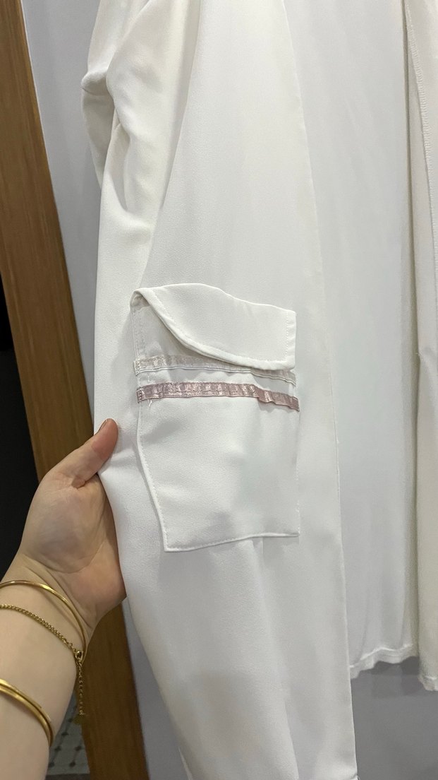 Beyaz Uzun Kollu Kadın Uzun Boy Kimono ceket - Görsel 2