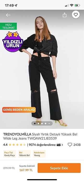 Dizleri Yırtık DetaylıYüksek BelWide Leg