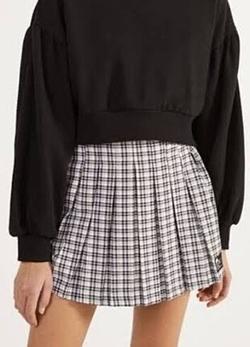 Bershka mor ekoseli etek
