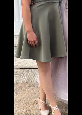 Haki Yeşil kayık yaka 34 36 beden  Çan elbise - Görsel 2