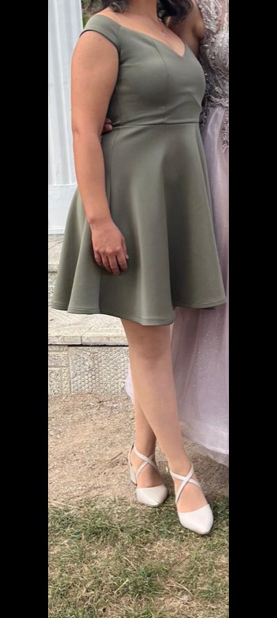 Haki Yeşil kayık yaka 34 36 beden  Çan elbise - Görsel 2