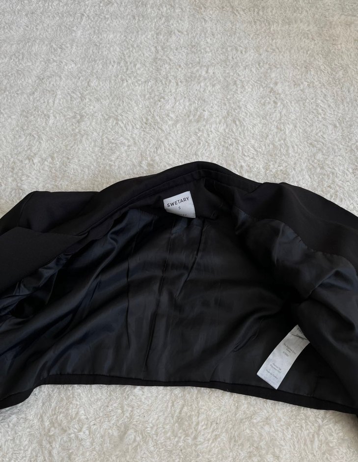 Düğmeli Siyah Crop Kadın Blazer Ceket - Görsel 3