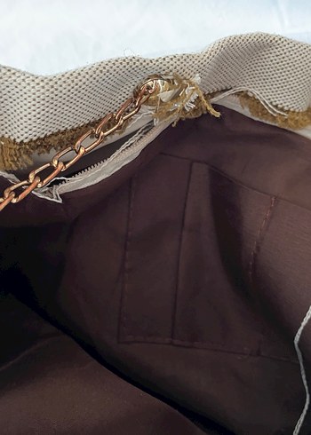 Bej Keten Fermuarlı Kadın Çanta - Görsel 5