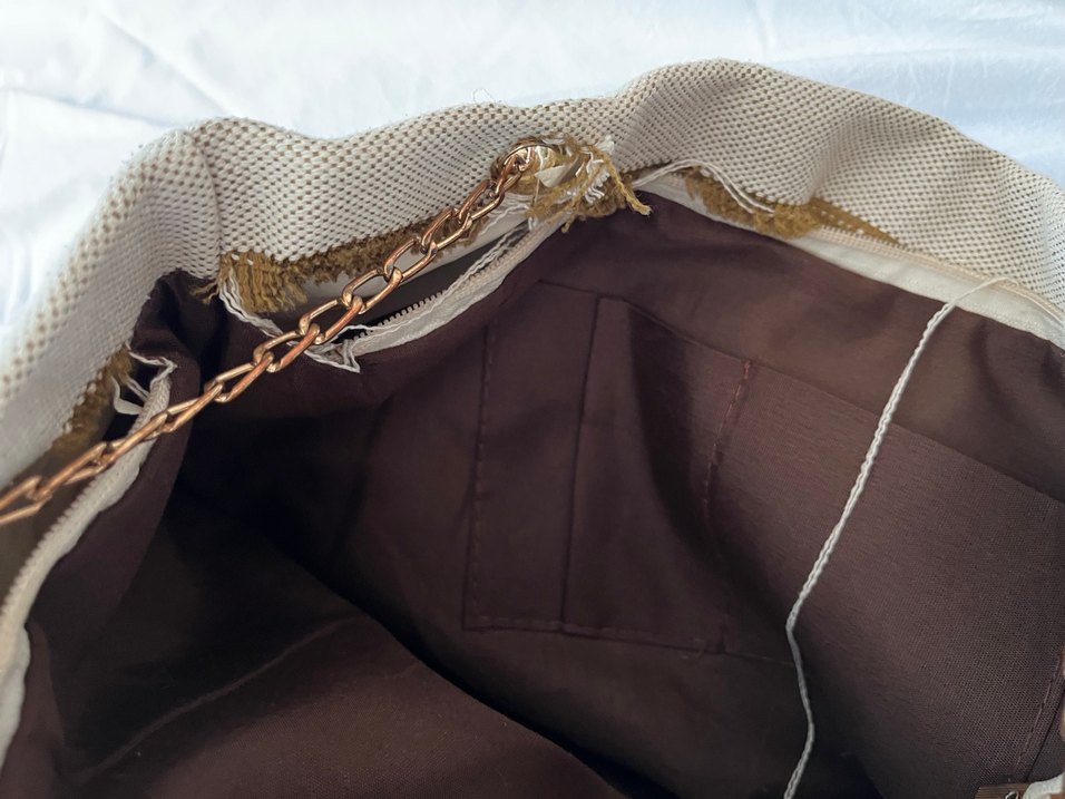 Bej Keten Fermuarlı Kadın Çanta - Görsel 5