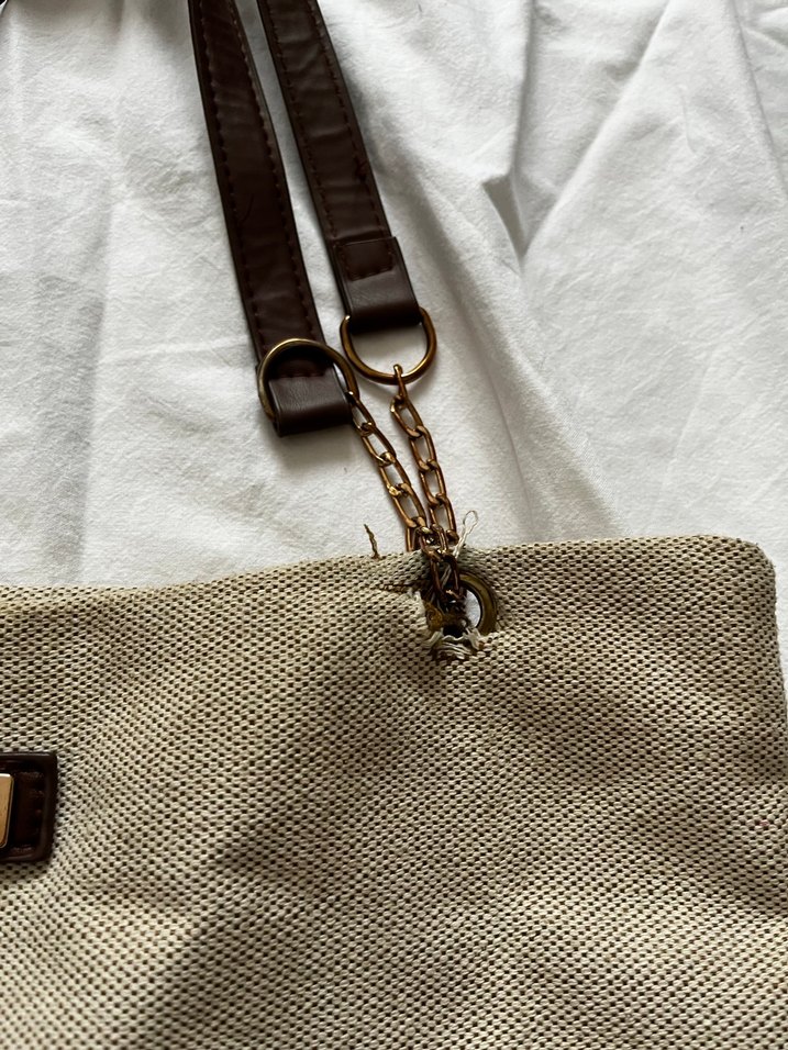 Bej Keten Fermuarlı Kadın Çanta - Görsel 4