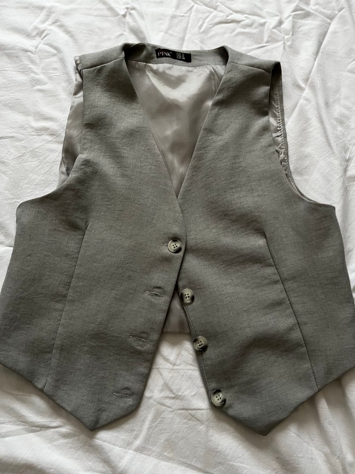 Düğmeli Gri Kadın Yelek - Görsel 2