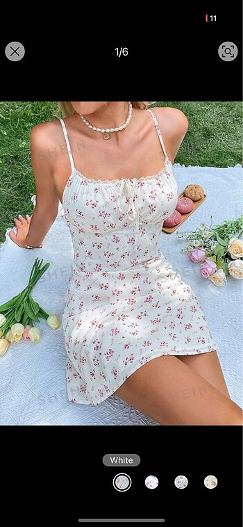 shein çiçek desenli askılı elbise