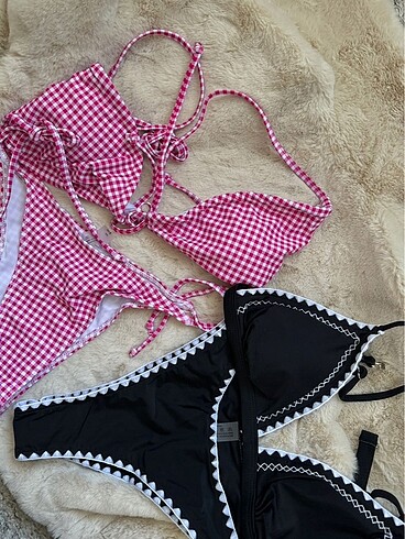 Sheinside pötikareli pembe bikini takımı