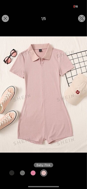 shein pembe kısa şort tulum