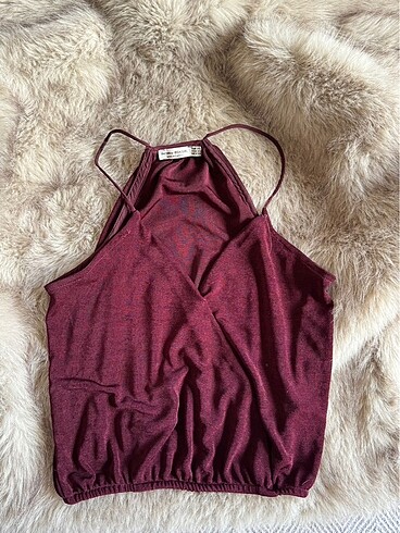 bershka bordo askılı bluz