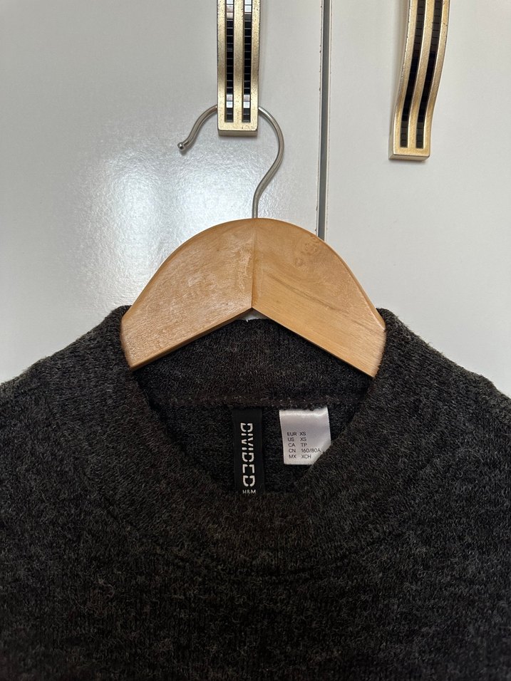 Gri Kadın Yün Kazak, Bisiklet Yaka, Uzun Kollu - Görsel 3